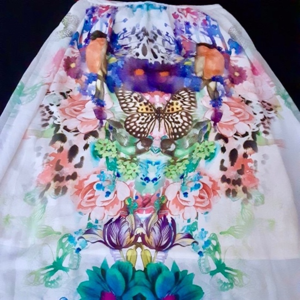 💲SALE💲 Lapis Butterfly & Floral Print Maxi Skirt Sz S Elasticized Waist
